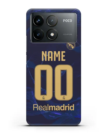 Именной чехол Реал Мадрид с фамилией и номером (сезон 2019-2020) синяя форма силиконовый для Xiaomi Poco F6 Pro