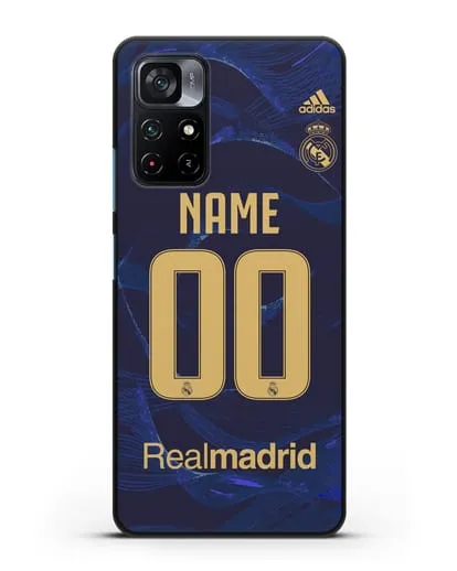 Именной чехол Реал Мадрид с фамилией и номером (сезон 2019-2020) синяя форма силиконовый для Xiaomi Poco M4 Pro 5G