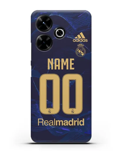 Именной чехол Реал Мадрид с фамилией и номером (сезон 2019-2020) синяя форма силиконовый для Xiaomi Poco M6