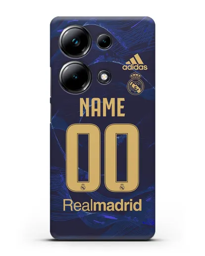Именной чехол Реал Мадрид с фамилией и номером (сезон 2019-2020) синяя форма силиконовый для Xiaomi Poco M6 Pro