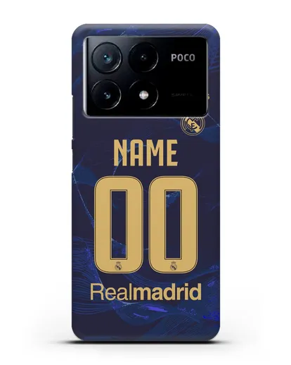 Именной чехол Реал Мадрид с фамилией и номером (сезон 2019-2020) синяя форма силиконовый для Xiaomi Poco X6 Pro