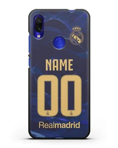 Именной чехол Реал Мадрид с фамилией и номером (сезон 2019-2020) синяя форма силиконовый для Xiaomi Redmi Note 7