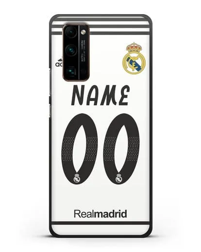 Именной чехол Реал Мадрид с фамилией и номером (сезон 2018-2019) белая форма силиконовый для Honor 30 Pro Plus