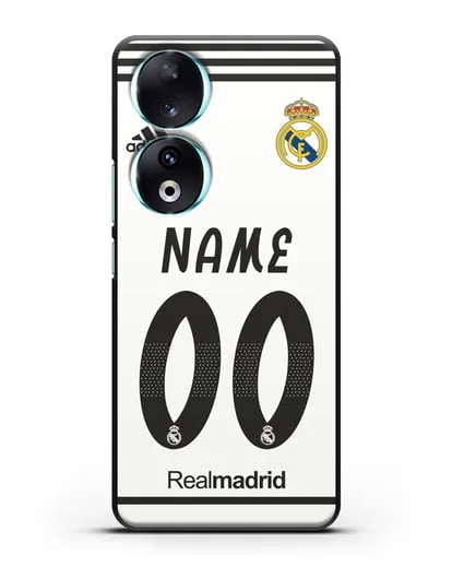 Именной чехол Реал Мадрид с фамилией и номером (сезон 2018-2019) белая форма силиконовый для Honor 90