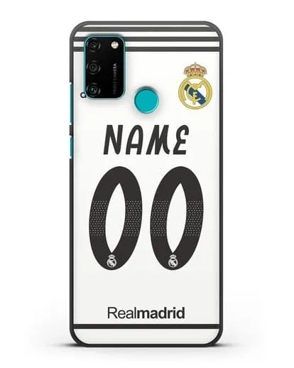 Именной чехол Реал Мадрид с фамилией и номером (сезон 2018-2019) белая форма силиконовый для Honor 9A