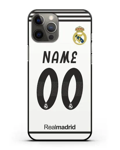 Именной чехол Реал Мадрид с фамилией и номером (сезон 2018-2019) белая форма силиконовый для iPhone 12 Pro Max