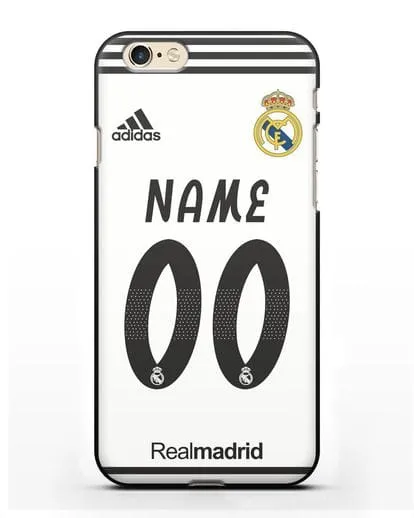 Именной чехол Реал Мадрид с фамилией и номером (сезон 2018-2019) белая форма силиконовый для iPhone 6