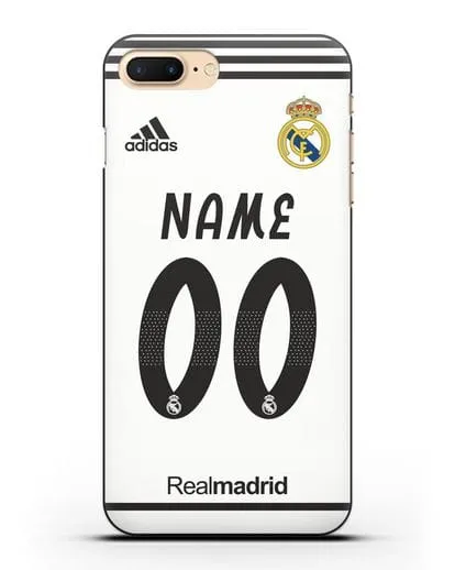 Именной чехол Реал Мадрид с фамилией и номером (сезон 2018-2019) белая форма силиконовый для iPhone 8 Plus
