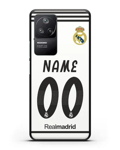 Именной чехол Реал Мадрид с фамилией и номером (сезон 2018-2019) белая форма силиконовый для Xiaomi Poco F4