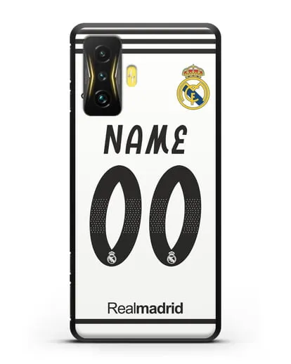 Именной чехол Реал Мадрид с фамилией и номером (сезон 2018-2019) белая форма силиконовый для Xiaomi Poco F4 GT