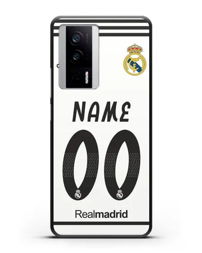 Именной чехол Реал Мадрид с фамилией и номером (сезон 2018-2019) белая форма силиконовый для Xiaomi Poco F5 Pro