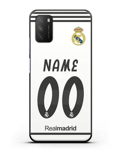 Именной чехол Реал Мадрид с фамилией и номером (сезон 2018-2019) белая форма силиконовый для Xiaomi Poco M3