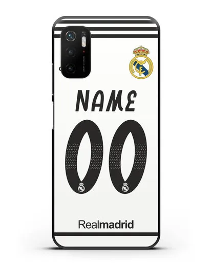 Именной чехол Реал Мадрид с фамилией и номером (сезон 2018-2019) белая форма силиконовый для Xiaomi Poco M3 Pro