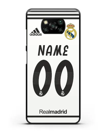 Именной чехол Реал Мадрид с фамилией и номером (сезон 2018-2019) белая форма силиконовый для Xiaomi Poco X3 Pro