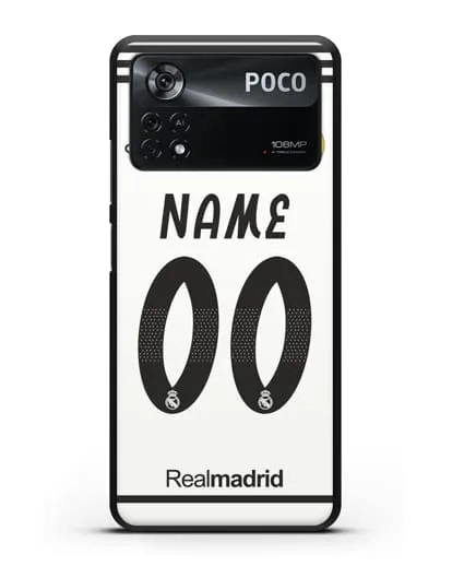 Именной чехол Реал Мадрид с фамилией и номером (сезон 2018-2019) белая форма силиконовый для Xiaomi Poco X4 Pro