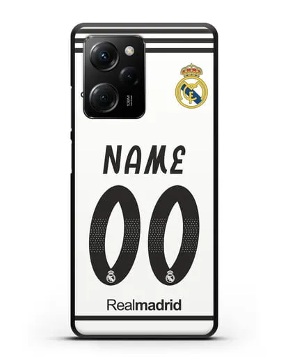 Именной чехол Реал Мадрид с фамилией и номером (сезон 2018-2019) белая форма силиконовый для Xiaomi Poco X5 Pro