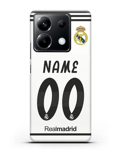 Именной чехол Реал Мадрид с фамилией и номером (сезон 2018-2019) белая форма силиконовый для Xiaomi Poco X6