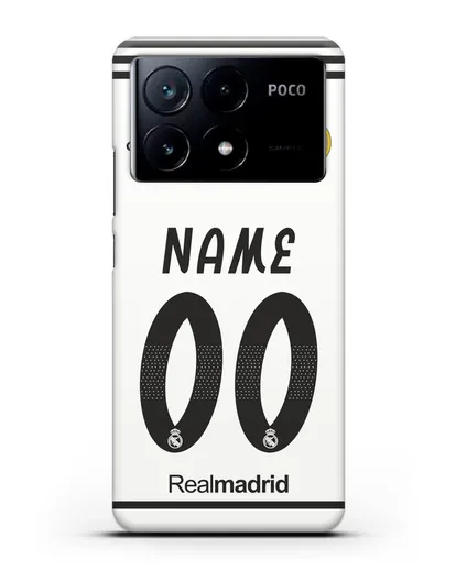 Именной чехол Реал Мадрид с фамилией и номером (сезон 2018-2019) белая форма силиконовый для Xiaomi Poco X6 Pro