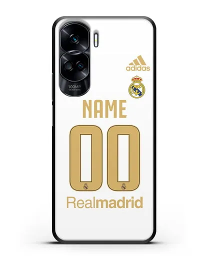 Именной чехол Реал Мадрид с фамилией и номером (сезон 2019-2020) белая форма силиконовый для Honor 90 Lite