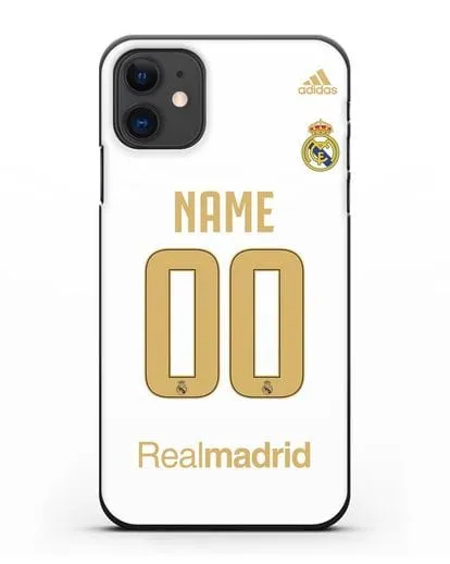 Именной чехол Реал Мадрид с фамилией и номером (сезон 2019-2020) белая форма силиконовый для iPhone 11