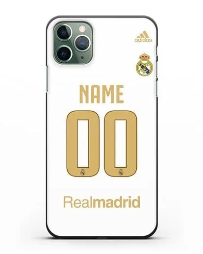 Именной чехол Реал Мадрид с фамилией и номером (сезон 2019-2020) белая форма силиконовый для iPhone 11 Pro