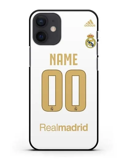 Именной чехол Реал Мадрид с фамилией и номером (сезон 2019-2020) белая форма силиконовый для iPhone 12 mini