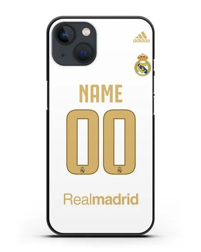 Именной чехол Реал Мадрид с фамилией и номером (сезон 2019-2020) белая форма силиконовый для iPhone 13 Mini