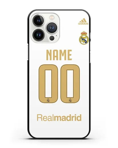 Именной чехол Реал Мадрид с фамилией и номером (сезон 2019-2020) белая форма силиконовый для iPhone 13 Pro Max