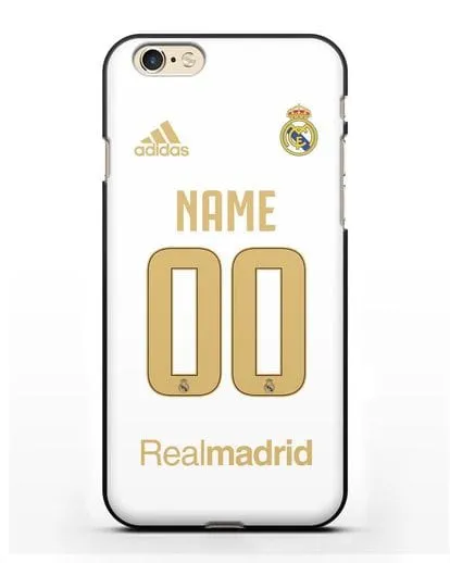 Именной чехол Реал Мадрид с фамилией и номером (сезон 2019-2020) белая форма силиконовый для iPhone 6