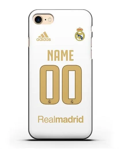 Именной чехол Реал Мадрид с фамилией и номером (сезон 2019-2020) белая форма силиконовый для iPhone 8