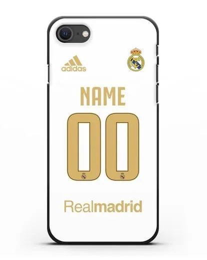Именной чехол Реал Мадрид с фамилией и номером (сезон 2019-2020) белая форма силиконовый для iPhone SE 2020