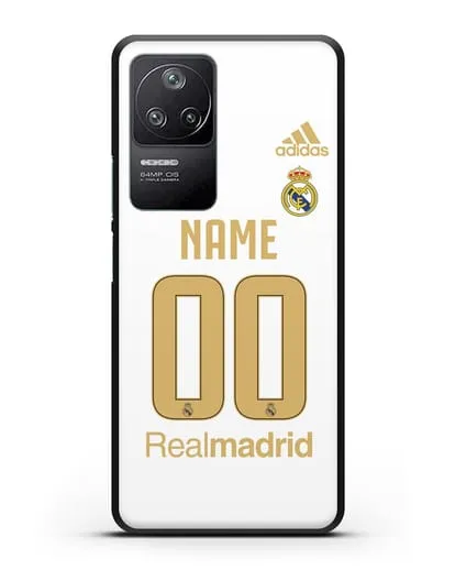 Именной чехол Реал Мадрид с фамилией и номером (сезон 2019-2020) белая форма силиконовый для Xiaomi Poco F4