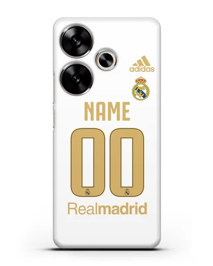Именной чехол Реал Мадрид с фамилией и номером (сезон 2019-2020) белая форма силиконовый для Xiaomi Poco F6