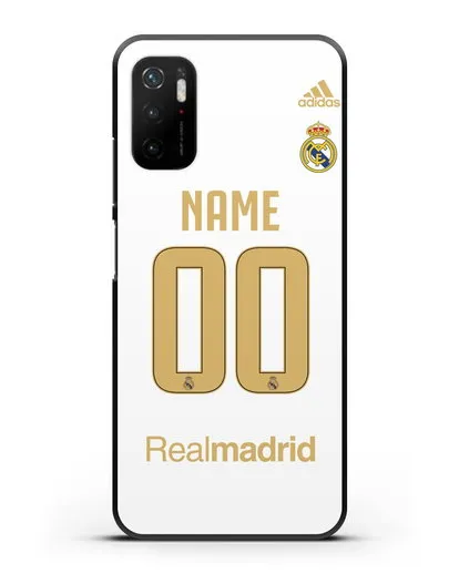 Именной чехол Реал Мадрид с фамилией и номером (сезон 2019-2020) белая форма силиконовый для Xiaomi Poco M3 Pro