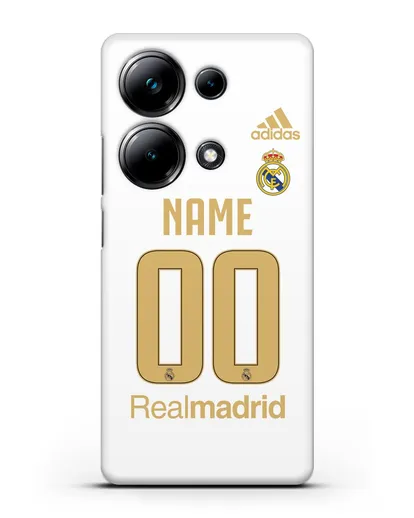 Именной чехол Реал Мадрид с фамилией и номером (сезон 2019-2020) белая форма силиконовый для Xiaomi Poco M6 Pro