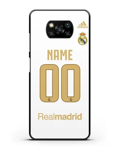 Именной чехол Реал Мадрид с фамилией и номером (сезон 2019-2020) белая форма силиконовый для Xiaomi Poco X3 Pro