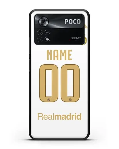 Именной чехол Реал Мадрид с фамилией и номером (сезон 2019-2020) белая форма силиконовый для Xiaomi Poco X4 Pro