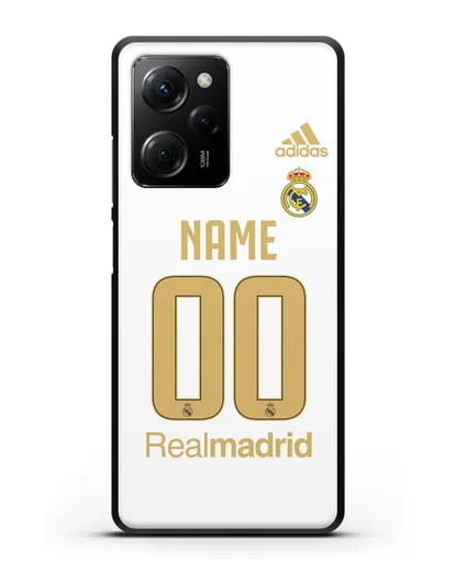 Именной чехол Реал Мадрид с фамилией и номером (сезон 2019-2020) белая форма силиконовый для Xiaomi Poco X5 Pro