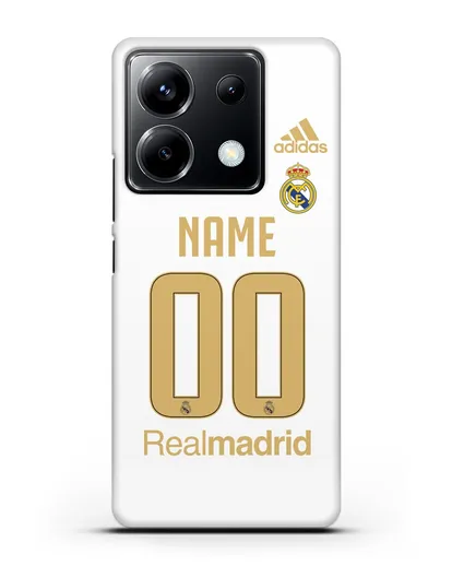 Именной чехол Реал Мадрид с фамилией и номером (сезон 2019-2020) белая форма силиконовый для Xiaomi Poco X6