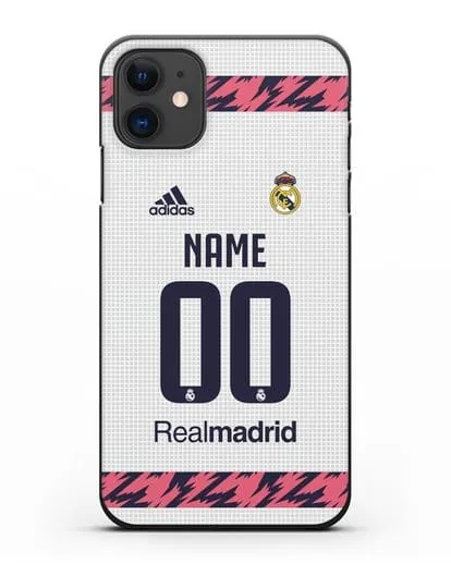 Именной чехол ФК Реал Мадрид с фамилией и номером (сезон 2020-2021) домашняя форма силиконовый для iPhone 11
