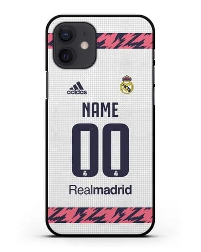 Именной чехол ФК Реал Мадрид с фамилией и номером (сезон 2020-2021) домашняя форма силиконовый для iPhone 12