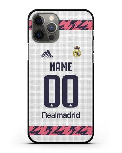 Именной чехол ФК Реал Мадрид с фамилией и номером (сезон 2020-2021) домашняя форма силиконовый для iPhone 12 Pro