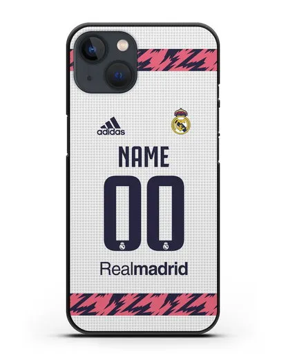 Именной чехол ФК Реал Мадрид с фамилией и номером (сезон 2020-2021) домашняя форма силиконовый для iPhone 13 Mini
