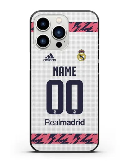 Именной чехол ФК Реал Мадрид с фамилией и номером (сезон 2020-2021) домашняя форма силиконовый для iPhone 13 Pro