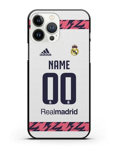 Именной чехол ФК Реал Мадрид с фамилией и номером (сезон 2020-2021) домашняя форма силиконовый для iPhone 13 Pro Max