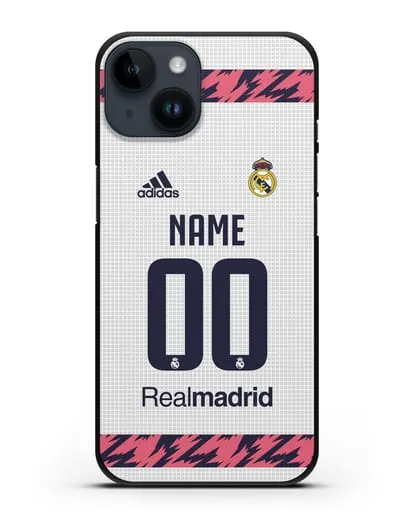 Именной чехол ФК Реал Мадрид с фамилией и номером (сезон 2020-2021) домашняя форма силиконовый для iPhone 14