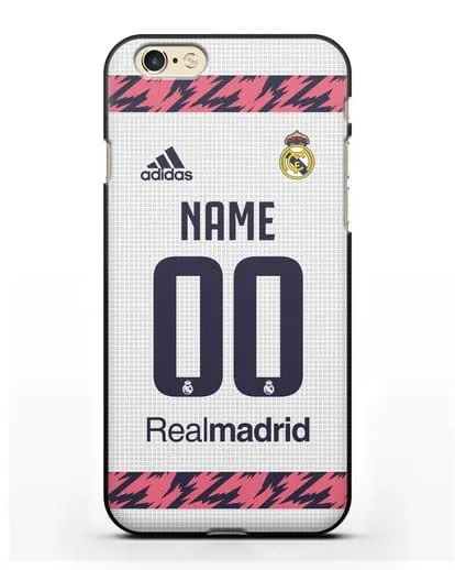 Именной чехол ФК Реал Мадрид с фамилией и номером (сезон 2020-2021) домашняя форма силиконовый для iPhone 6