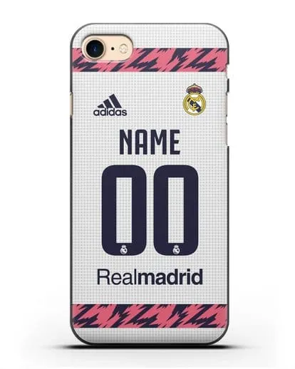 Именной чехол ФК Реал Мадрид с фамилией и номером (сезон 2020-2021) домашняя форма силиконовый для iPhone 7