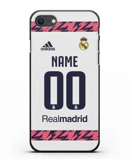 Именной чехол ФК Реал Мадрид с фамилией и номером (сезон 2020-2021) домашняя форма силиконовый для iPhone SE 2020