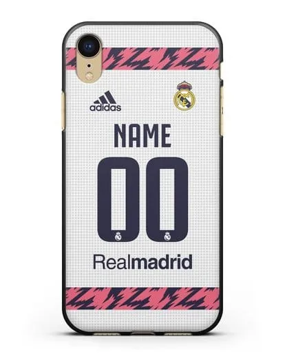Именной чехол ФК Реал Мадрид с фамилией и номером (сезон 2020-2021) домашняя форма силиконовый для iPhone XR
